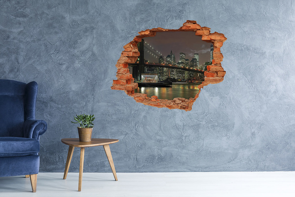 Wandtattoos 3D Optik Loch New York bei Nacht durch ein Loch in der Wand