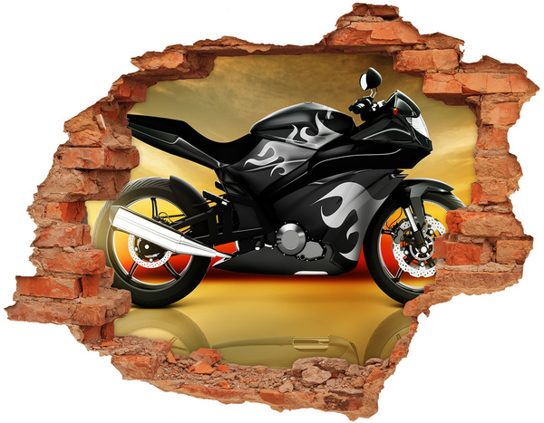 Wandtattoos 3D Optik Loch Motorrad in Flammen