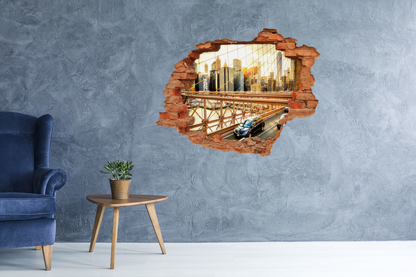 Wandbilder 3D Mauerdurchbruch Brooklyn Bridge bei Sonnenuntergang