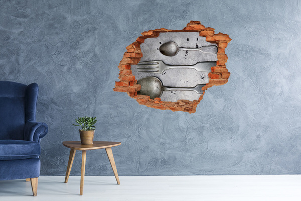 Wandtattoos 3D Optik Loch Eine zerbrochene Mauer mit Blick auf das Besteck