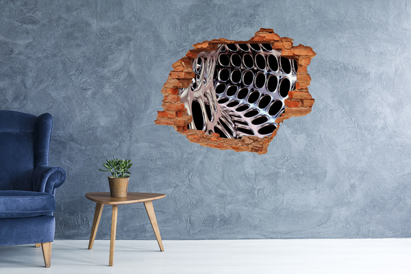 Wandbilder 3D Mauerdurchbruch Metallgitter durch ein Loch in der Wand