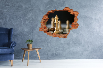 Wandbilder 3D Mauerdurchbruch Schachspielen durch ein Loch in der Wand