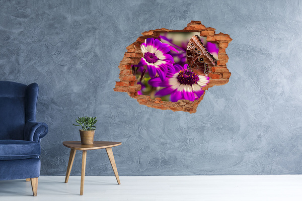 Wandtattoos Loch in der Wand Schmetterling auf Blumen in einem Loch in der Wand
