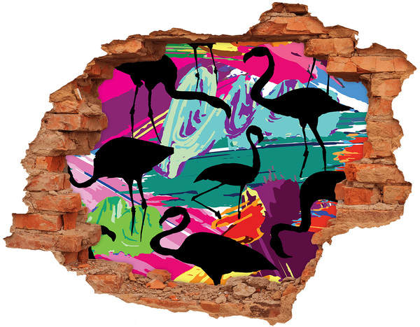Wandbilder 3D Mauerdurchbruch Flamingos an einem tropischen Strand