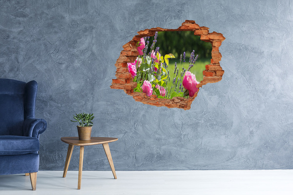 Wandtattoos 3D Optik Loch Ein Blumenparadies hinter der Mauer