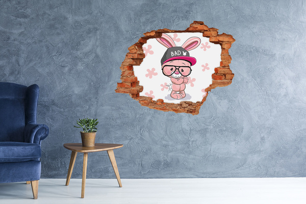 Wandtattoos Loch in der Wand Hase mit Hut