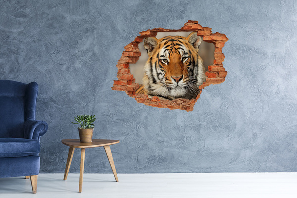 3D Loch Aufkleber Tiger in einem Loch in der Wand
