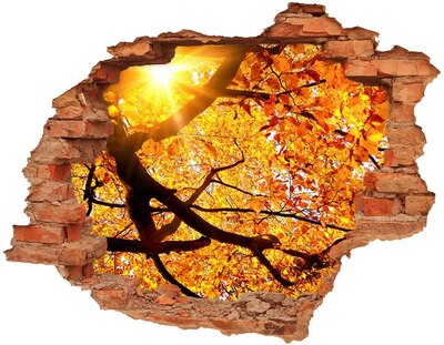 3D Loch Aufkleber Goldener Herbst hinter der Mauer