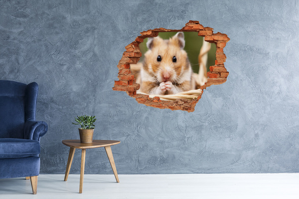 3D Loch Aufkleber Hamster in einem durchsichtigen Loch in der Wand