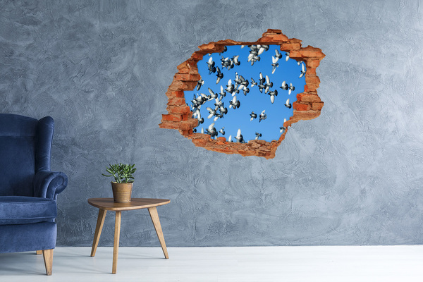 Wandtattoos 3D Optik Loch Vögel fliegen durch ein Loch in der Wand