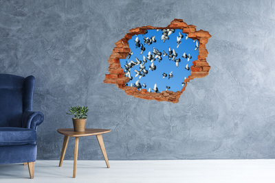 Wandtattoos 3D Optik Loch Vögel fliegen durch ein Loch in der Wand