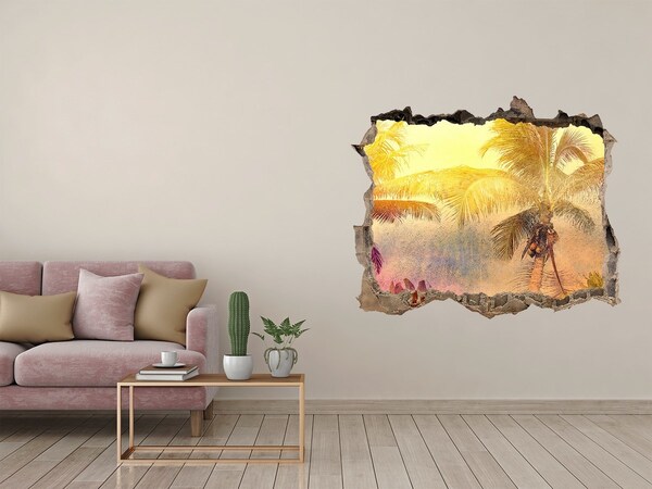 3D Wandsticker Loch Tropische Oase hinter der Mauer