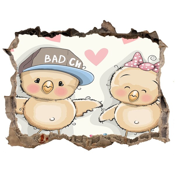 Wandfolien Loch in der Wand Niedliche Vögel auf einem Skateboard