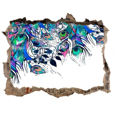 3D Wandsticker Loch Bunte Federn in einem Loch in der Wand