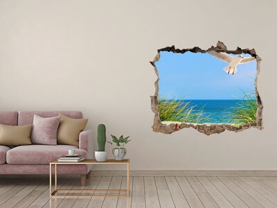 3D Wandtattoos Loch in der Wand Blick auf den Strand mit einer Möwe