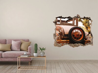 3D Wandtattoos Loch in der Wand Rostiges Auto in einer Wüstenlandschaft