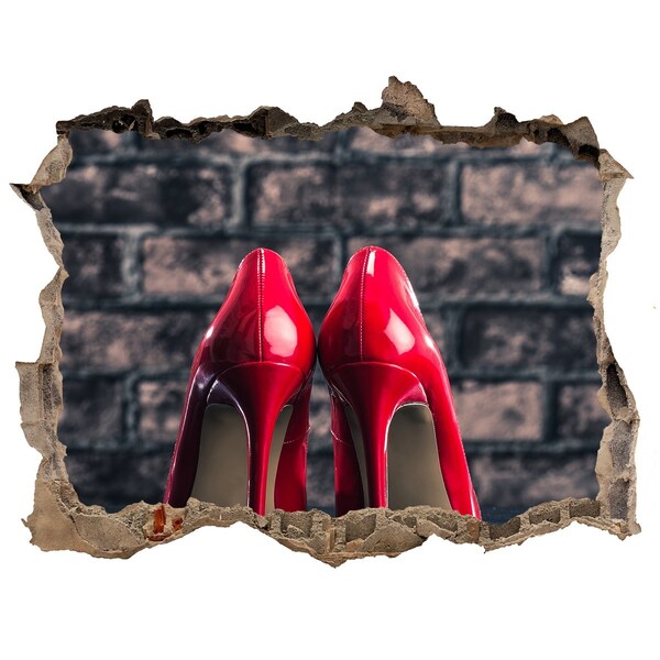 Wandtattoos Loch Rote High Heels vor einer Backsteinmauer
