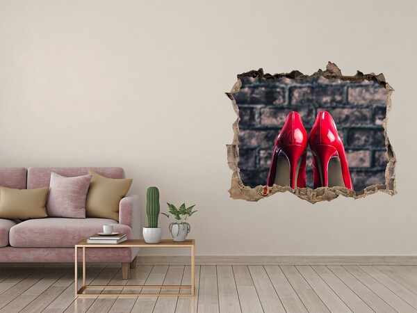 Wandtattoos Loch Rote High Heels vor einer Backsteinmauer