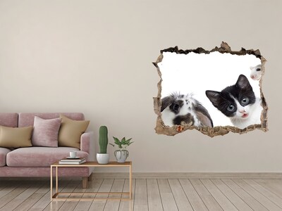 3D Wandsticker Loch Tiere hinter dem Loch in der Wand