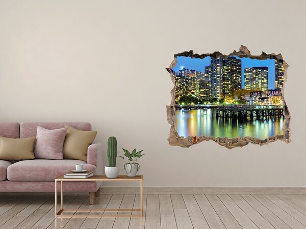 3D Wandsticker Loch Blick auf die Stadt bei Nacht