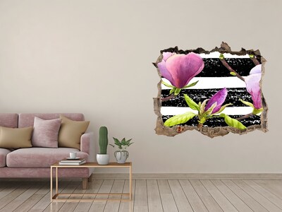 3D Wandtattoos Loch in der Wand Blumen auf gestreiftem Hintergrund