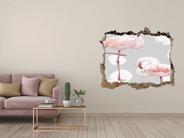 3D Wandsticker Loch Rosa Flamingos in einem Loch in der Wand