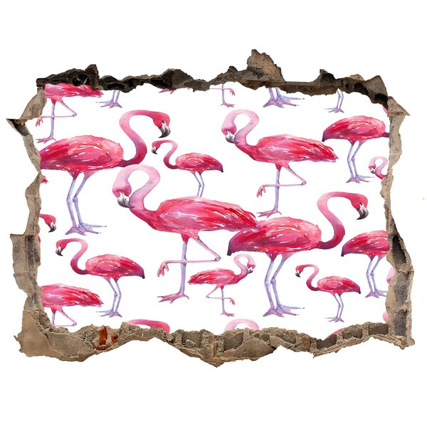Wandfolien Loch in der Wand Rosa Flamingos im tropischen Stil