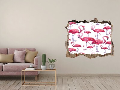 Wandfolien Loch in der Wand Rosa Flamingos im tropischen Stil