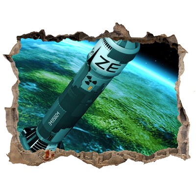 Wandfolien Loch in der Wand Rakete im Weltraum