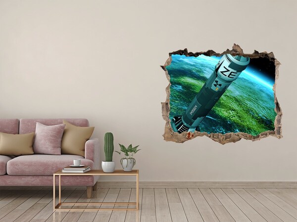 Wandfolien Loch in der Wand Rakete im Weltraum