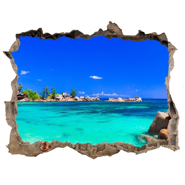 3D Wandsticker Loch Karibischer Strand durch ein Loch in der Wand