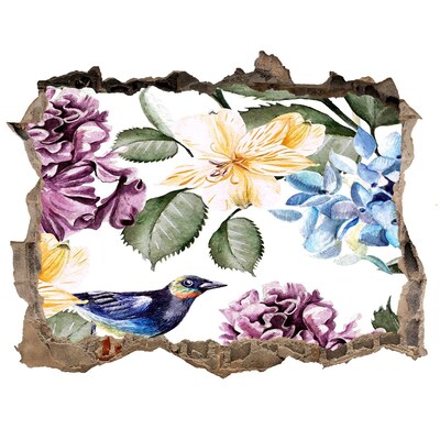 3D Wandtattoos Loch in der Wand Blumenparadies mit einem Vogel