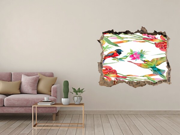3D Wandtattoos Loch in der Wand Ein tropisches Paradies mit Vögeln und Blumen