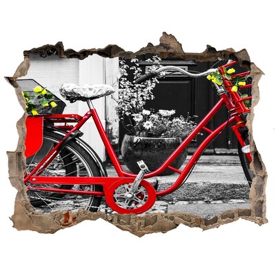 3D Wandsticker Loch Ein rotes Fahrrad im städtischen Umfeld