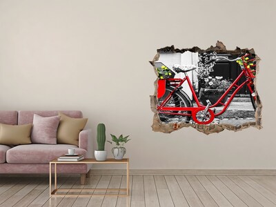 3D Wandsticker Loch Ein rotes Fahrrad im städtischen Umfeld