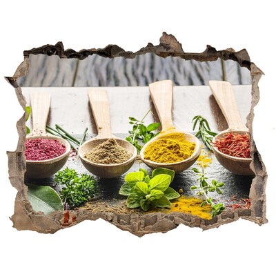 Wandfolien Loch in der Wand Küchengewürze in Holzlöffeln