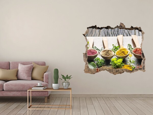 Wandfolien Loch in der Wand Küchengewürze in Holzlöffeln
