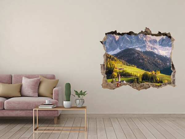 3D Wandsticker Loch Ein Bergtal mit einem malerischen Dorf