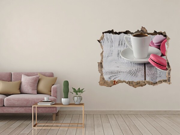 3D Wandtattoos Loch in der Wand Kaffeeparadies mit Macarons