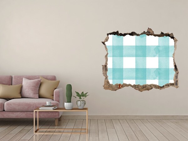 3D Wandsticker Loch Eine beschädigte Mauer mit einem blauen Gitter