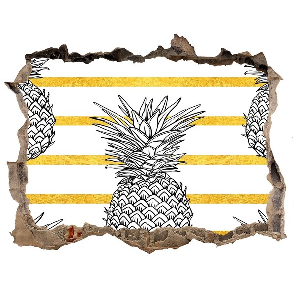 3D Wandtattoos Loch in der Wand Ananas auf goldenem Streifenhintergrund