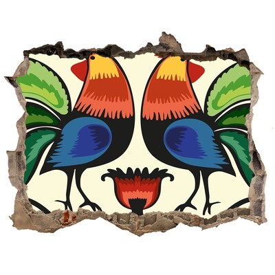 Wandtattoos Loch Bunte Hähne an der Wand im Hintergrund