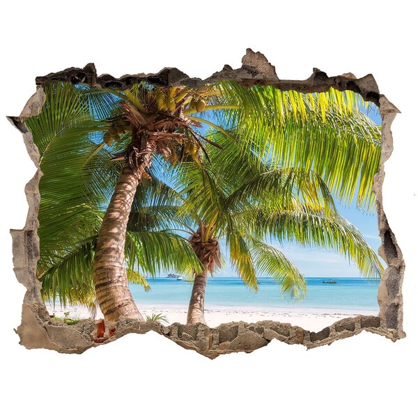 3D Wandsticker Loch Tropischer Strand mit Palmen