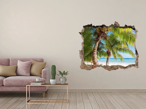 3D Wandsticker Loch Tropischer Strand mit Palmen