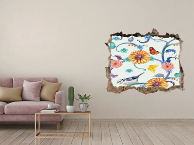 3D Wandsticker Loch Hinter dem Loch ein Blumenparadies