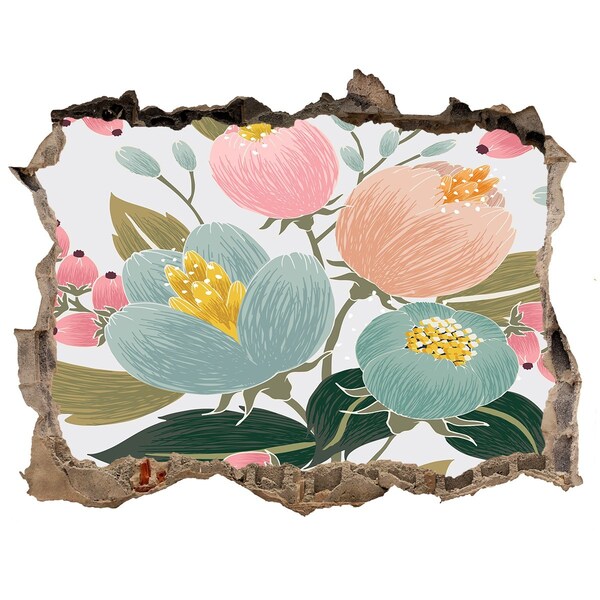 Wandfolien Loch in der Wand Blumenmalerei an einer beschädigten Wand