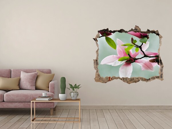 3D Wandtattoos Loch in der Wand Magnolienblüten an einer beschädigten Mauer