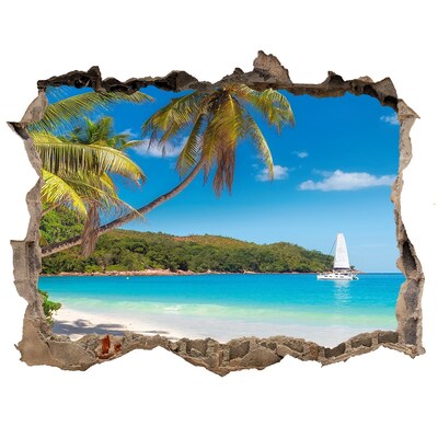 3D Wandsticker Loch Tropischer Strand mit Palmen