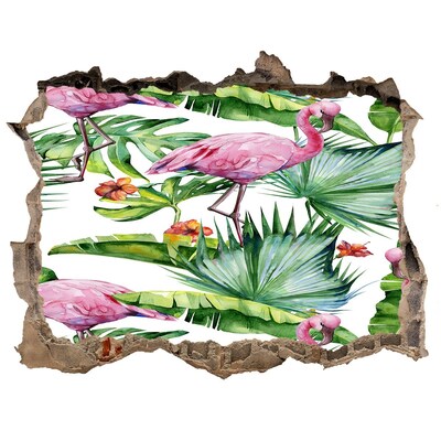 3D Wandtattoos Loch in der Wand Paradiesische Oase mit Flamingos