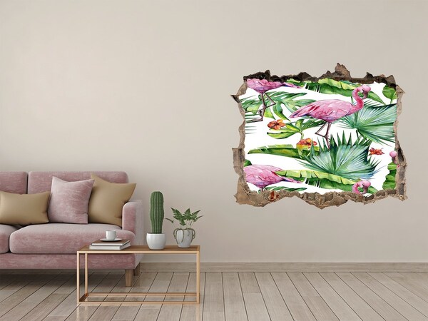 3D Wandtattoos Loch in der Wand Paradiesische Oase mit Flamingos